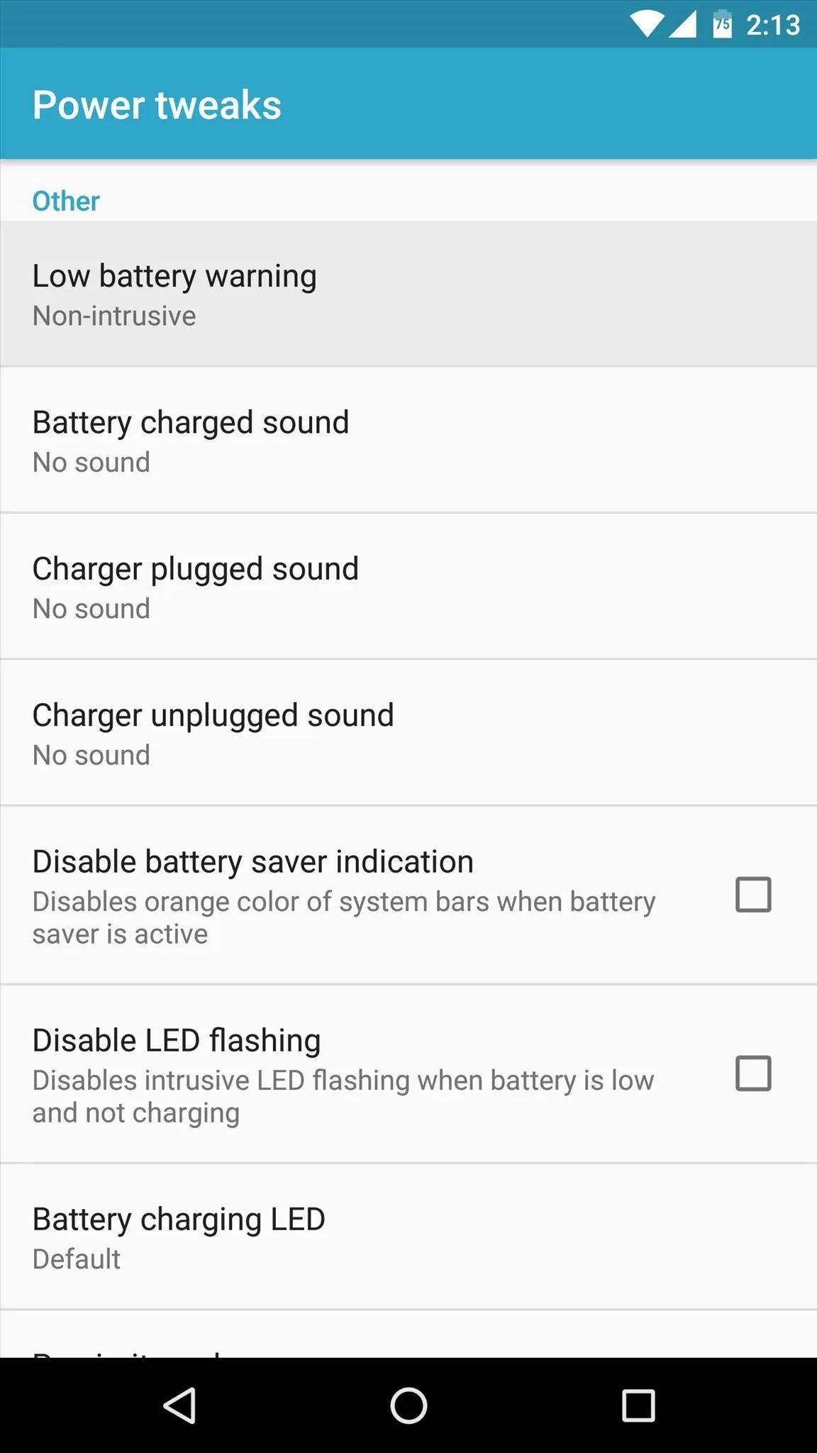 Power settings menu displaying battery status options.