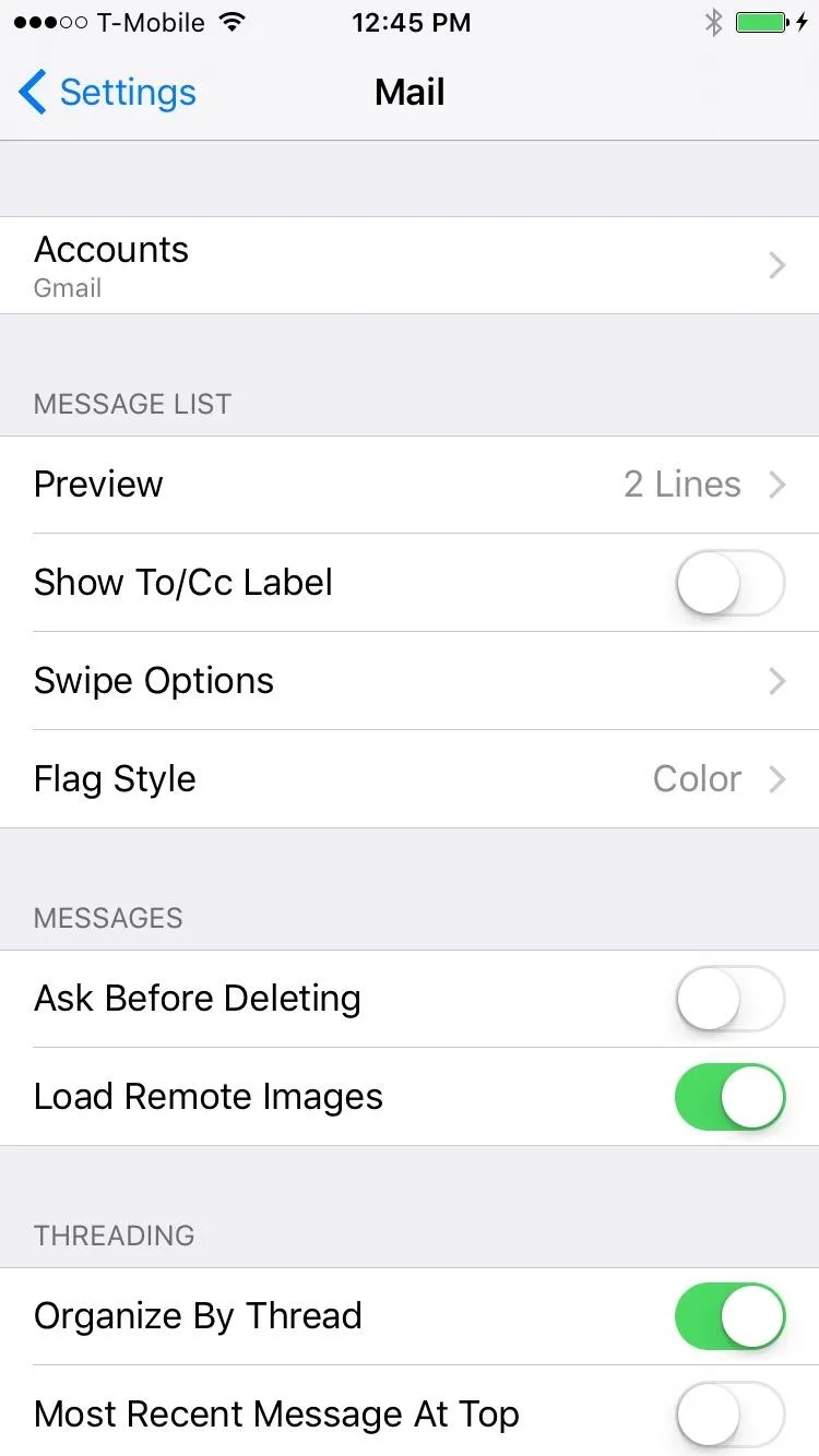 Settings menu on a mobile device displaying various options for managing notifications and image handling.