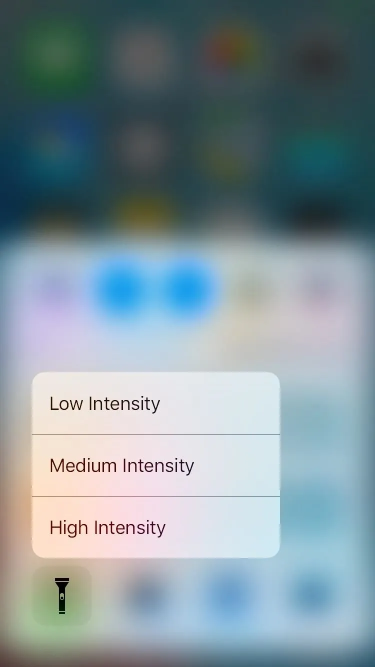 Intensity settings options on a smartphone display.