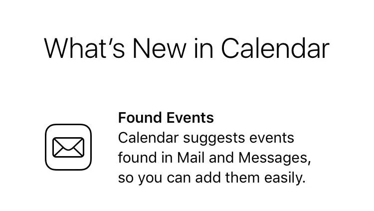 What's New in Calendar: Found Events feature for Mail and Messages.