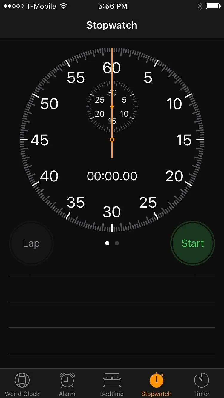 Stopwatch displaying elapsed time with minute and second markers.