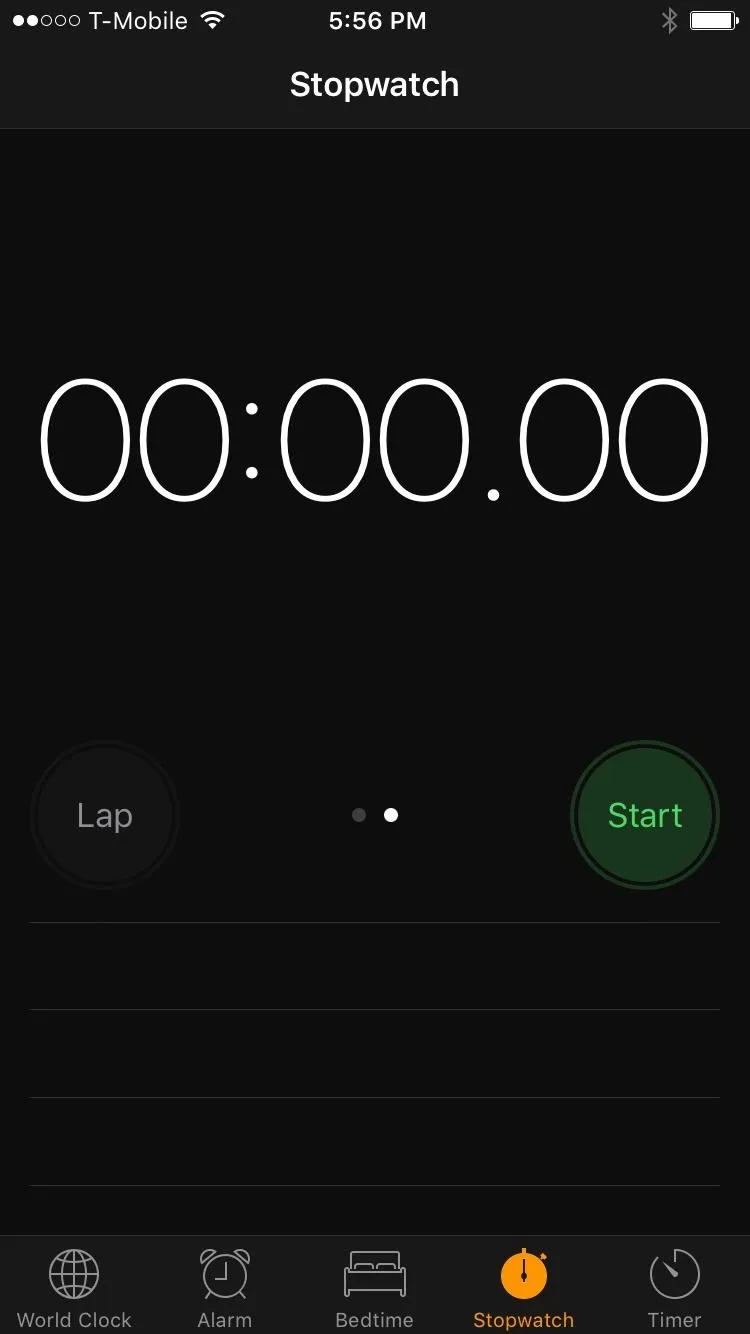 Stopwatch displaying 00:00:00 on a dark background.