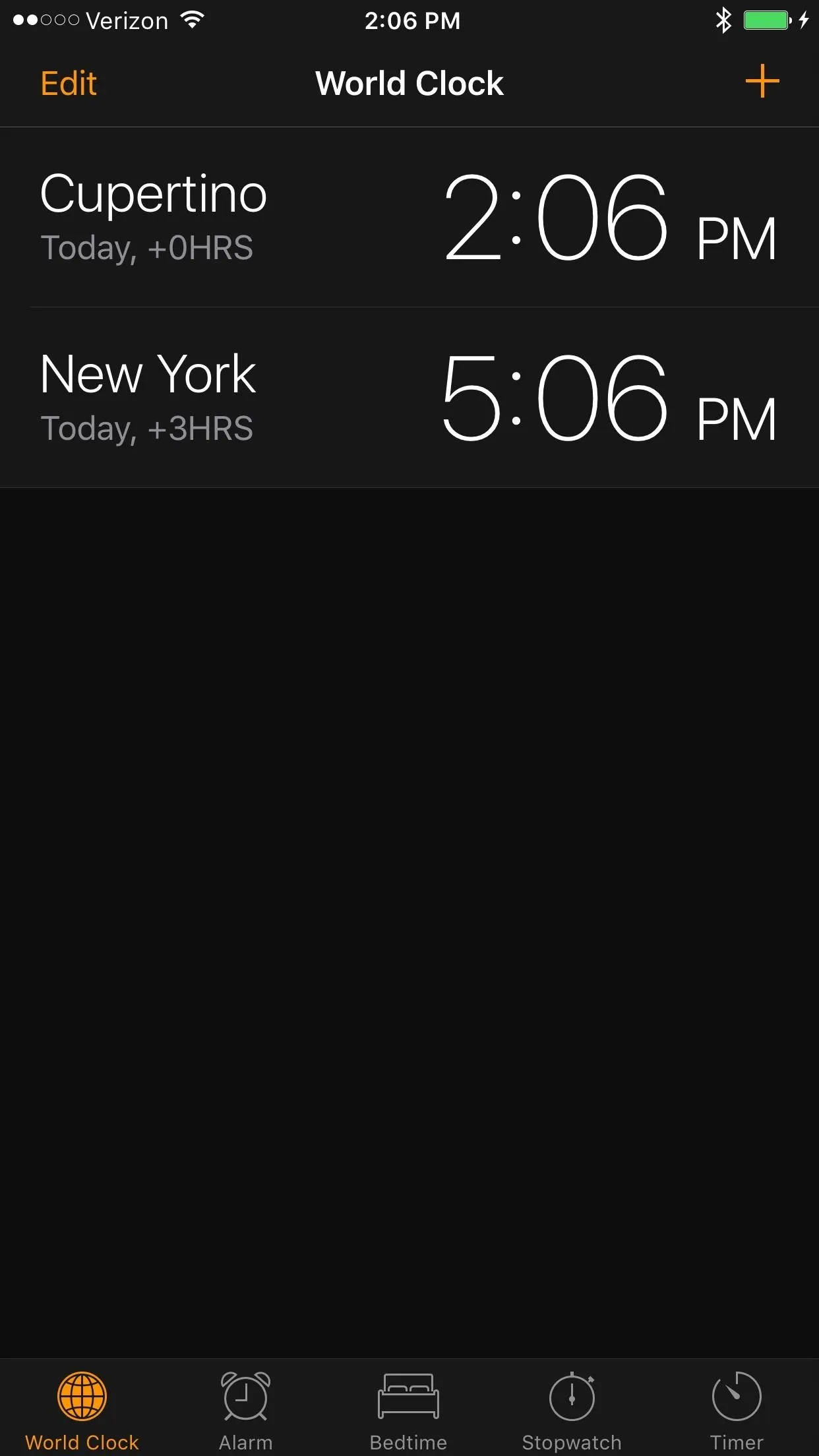 World clock showing the time in Cupertino and New York.