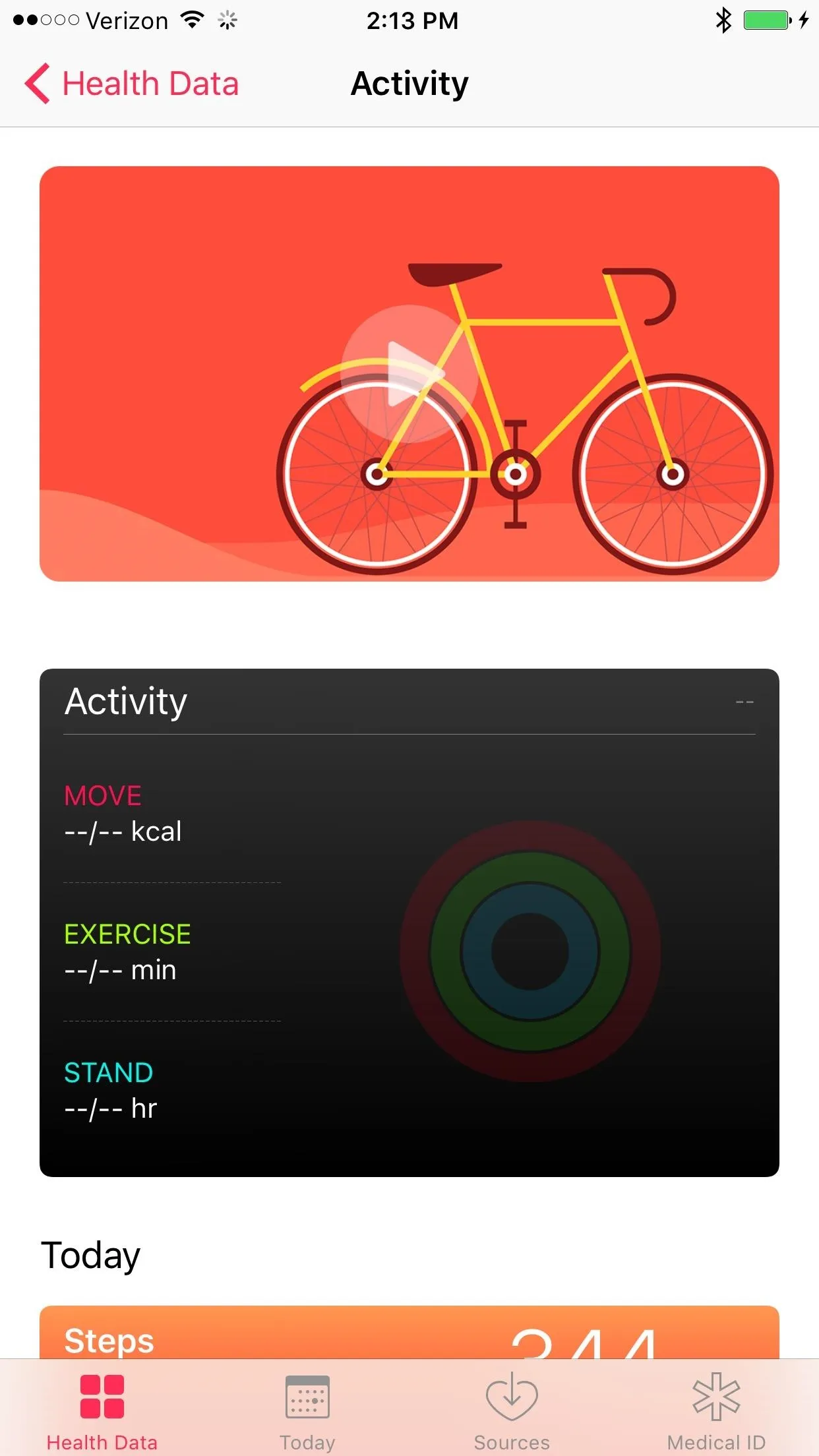 Bicycle illustration with activity tracking details.