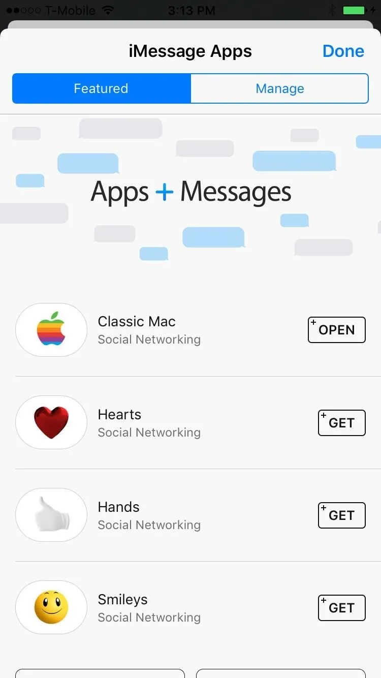 Messaging apps listed on a smartphone screen.