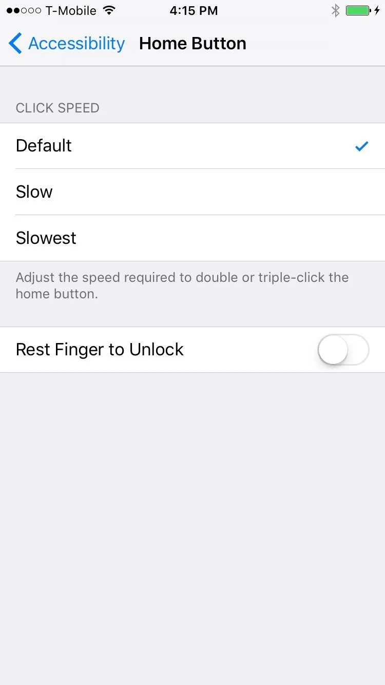 Home button accessibility settings on a mobile device