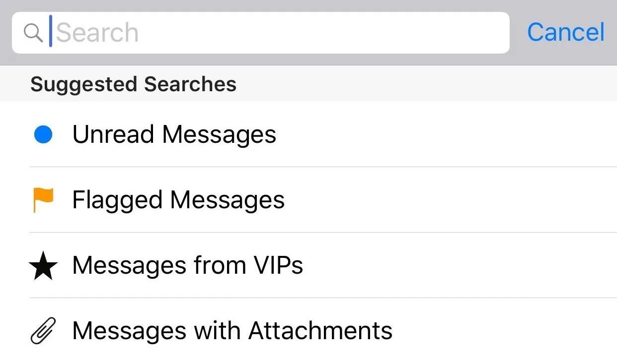 Suggested search options in a messaging app interface.