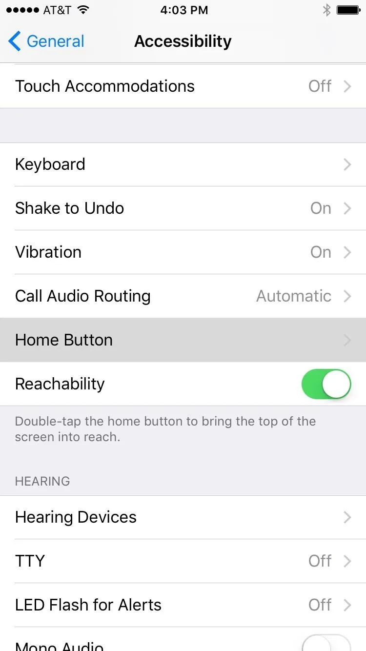 Accessibility settings screen on a mobile device.