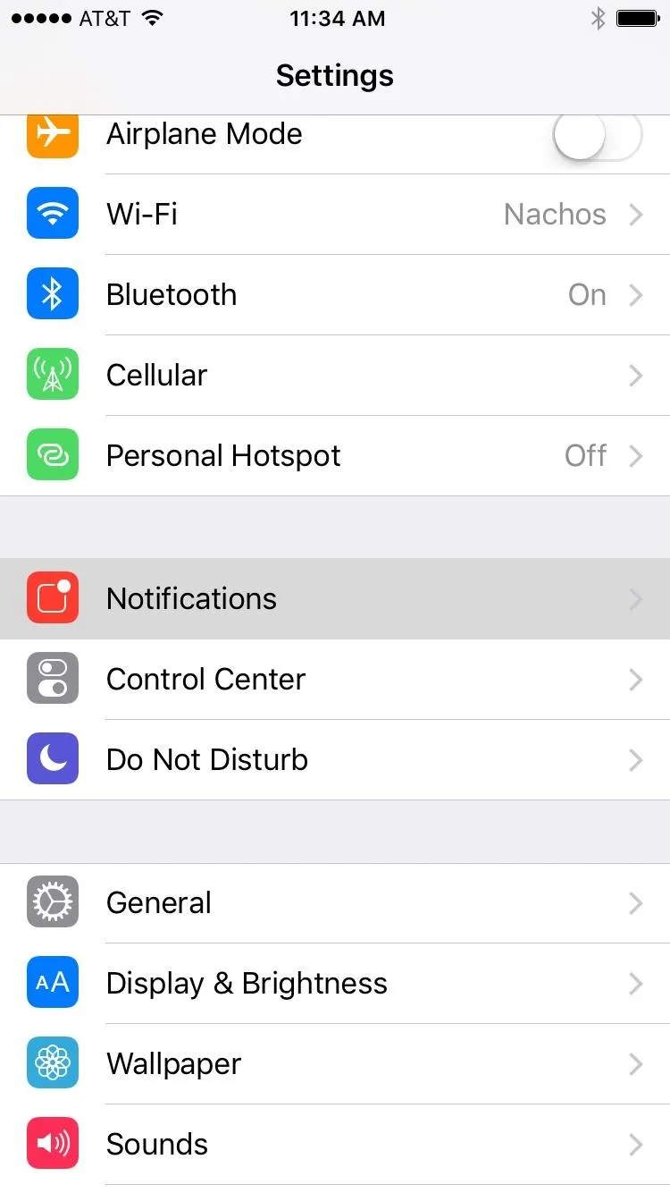 Mobile phone settings menu displaying various options like Airplane Mode, Bluetooth, Cellular, and Notifications.