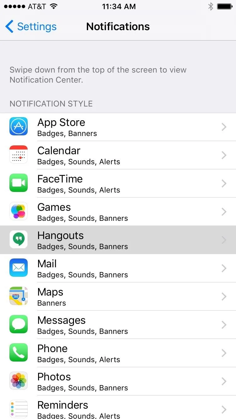 Settings menu displaying notification preferences on an iPhone.