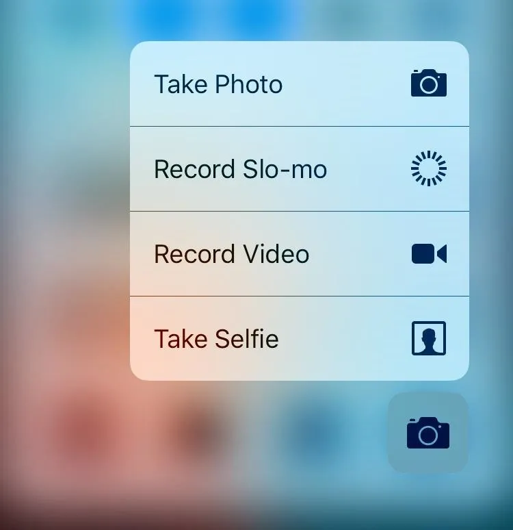 Camera app options menu on a smartphone.