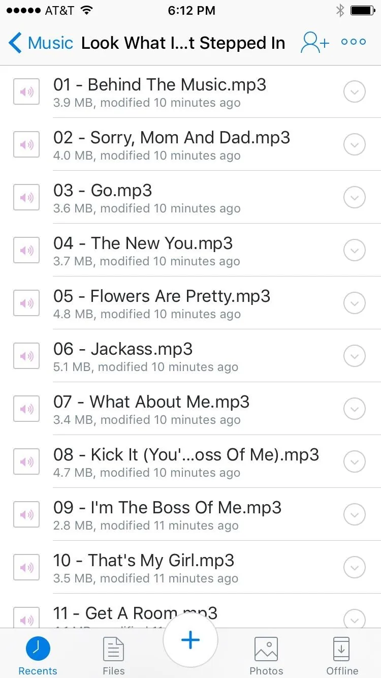 Playlist of music tracks on a mobile device.