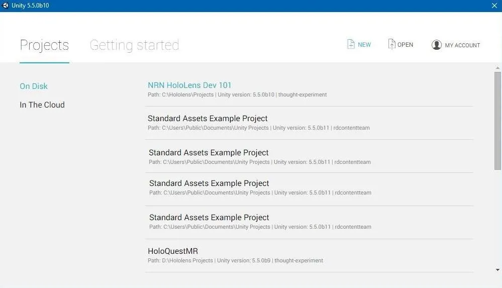 List of projects in a cloud-based application.