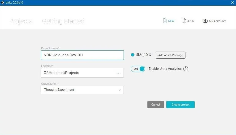 User interface for software program settings with fields for project name, version number, and analysis options.