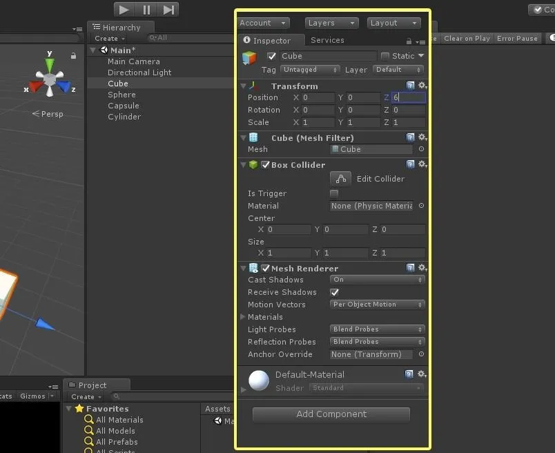 Unity editor interface showing color settings and parameters for a 3D object.