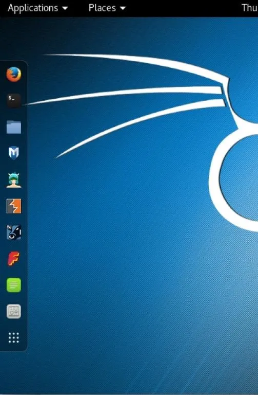 Desktop interface of a Linux operating system with menu and application icons.