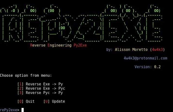 Reverse Engineering tool interface for converting executable files to Python.