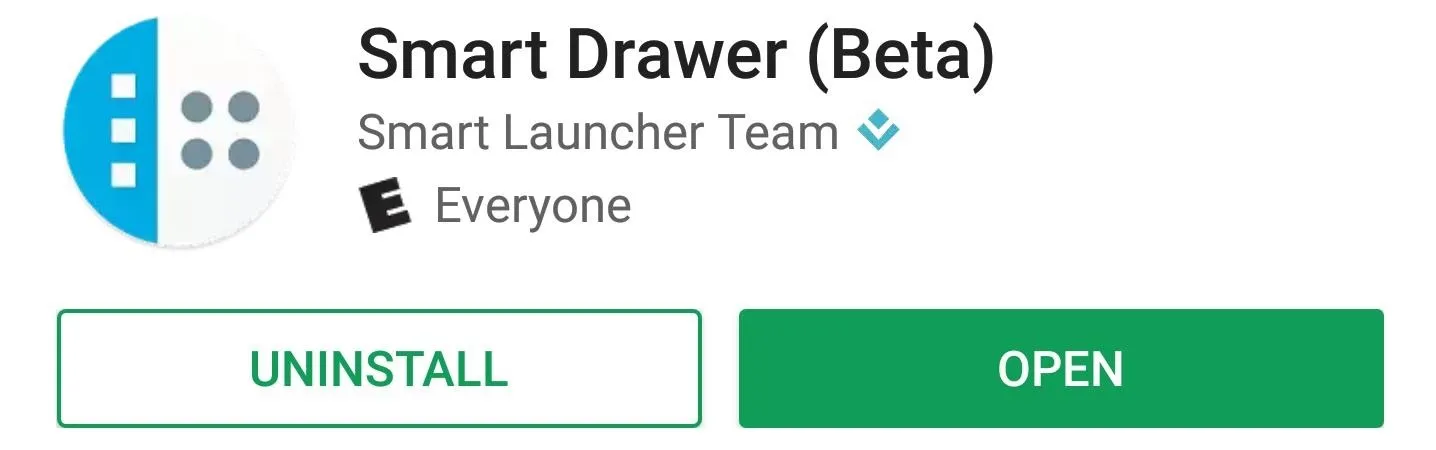 Smart Drawer app interface with options to uninstall or open.