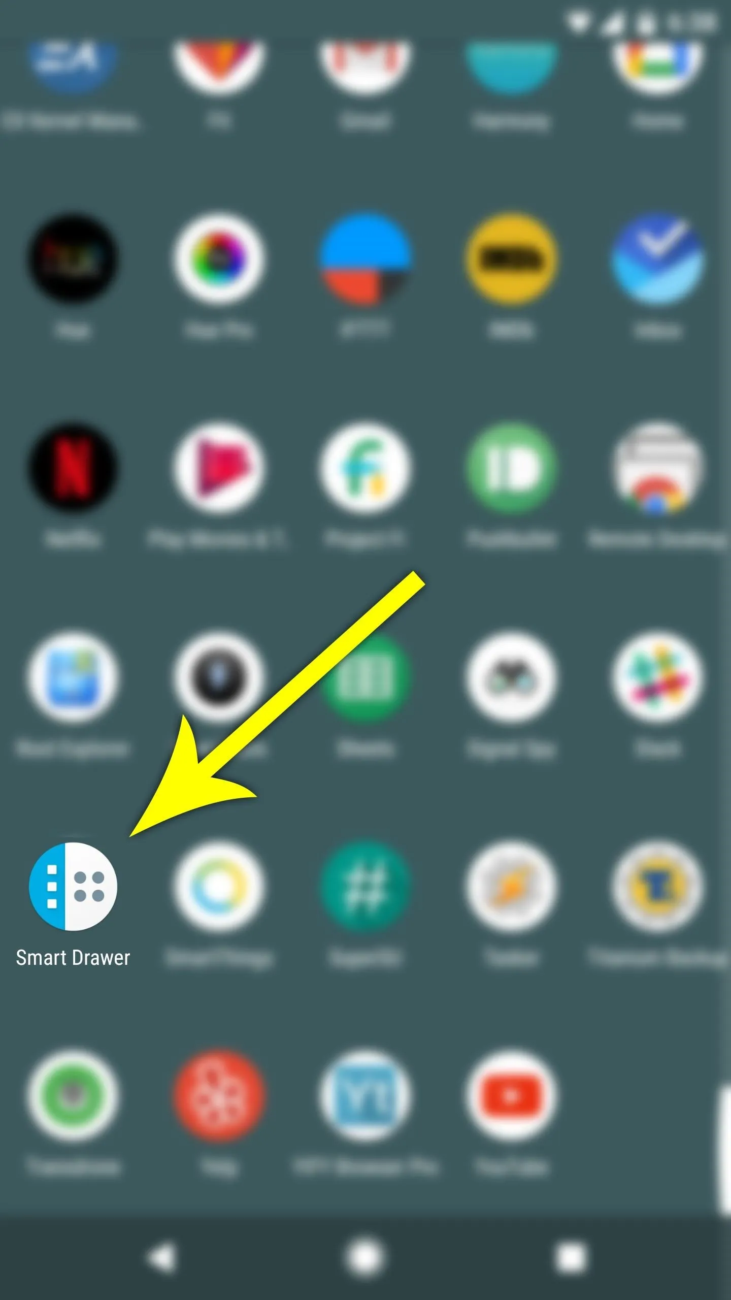 App menu on a smartphone with an arrow pointing to a specific app icon.