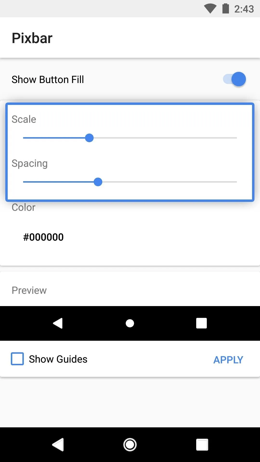 Settings menu for adjusting slider options on a mobile application.