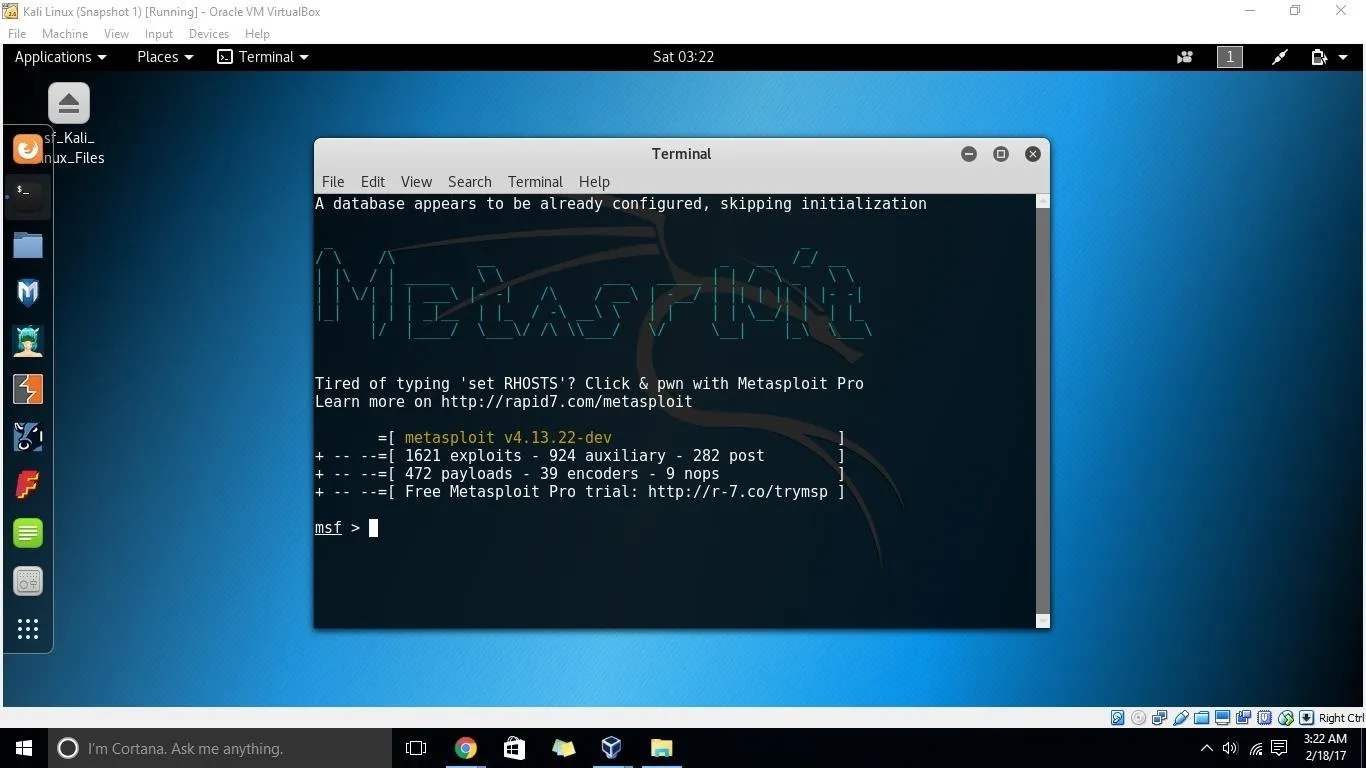 Terminal window displaying Metasploit Pro interface.