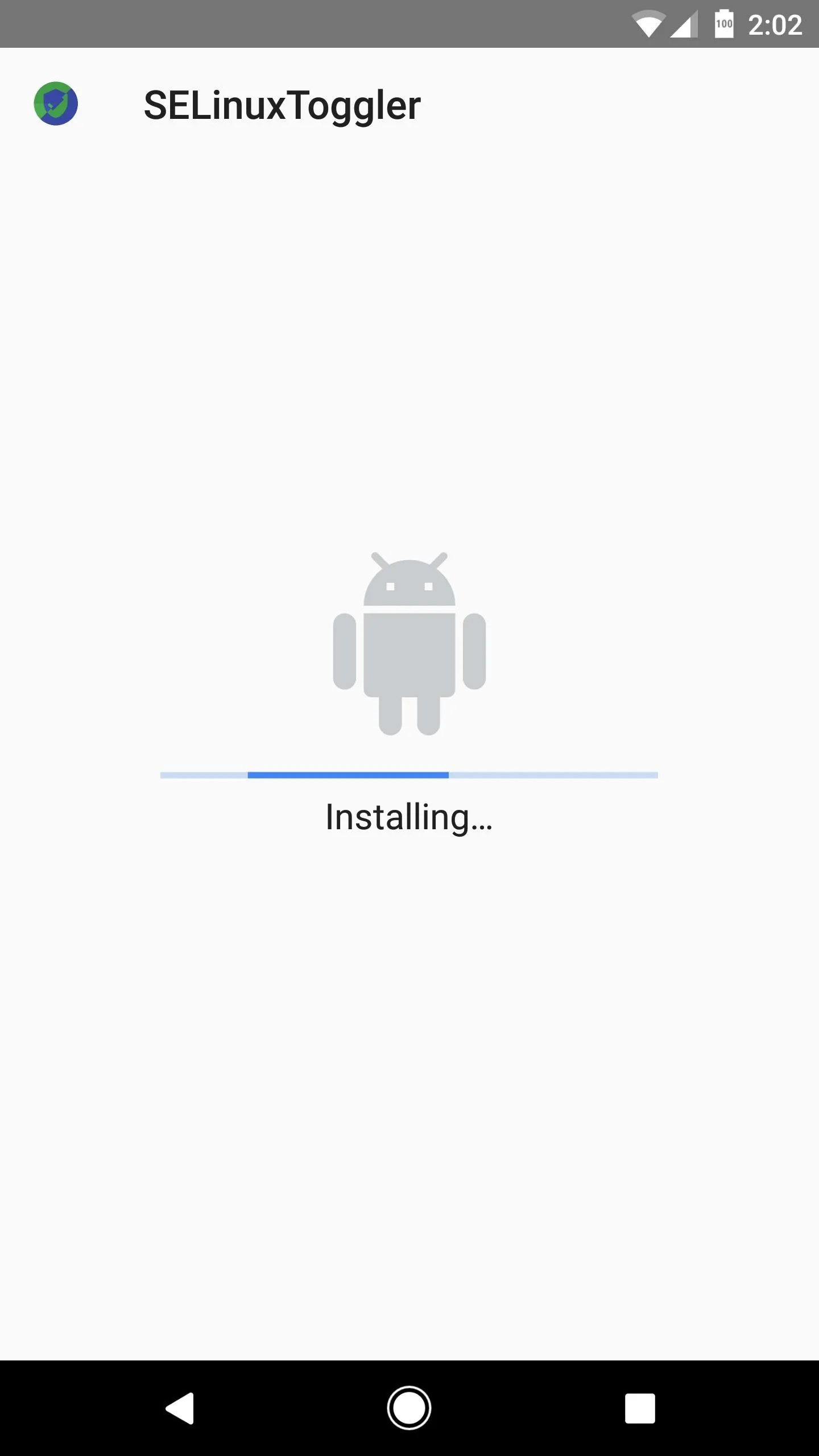 Android installation screen with progress bar.