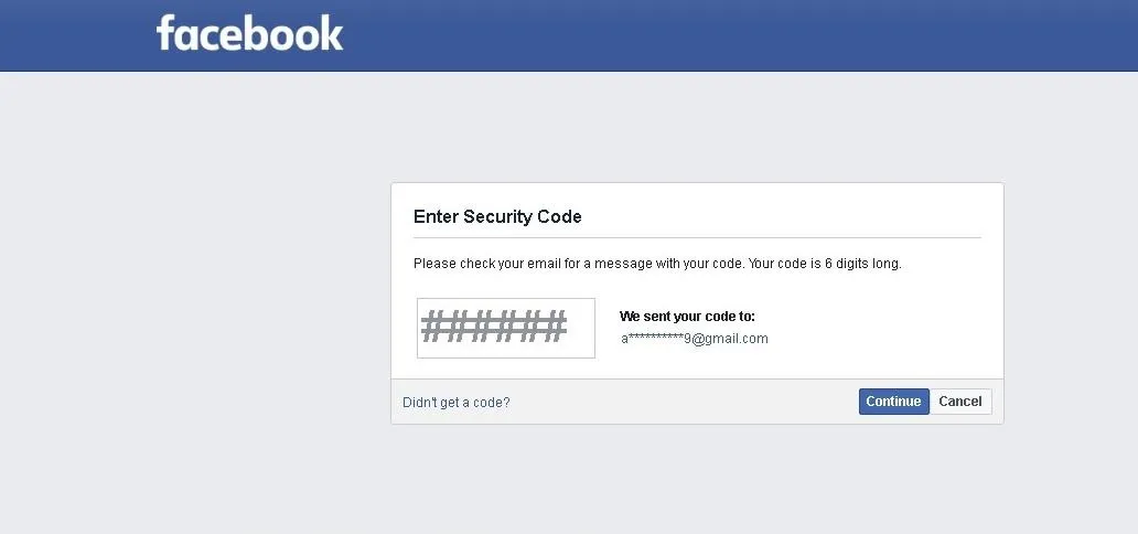 Enter security code on Facebook login page.
