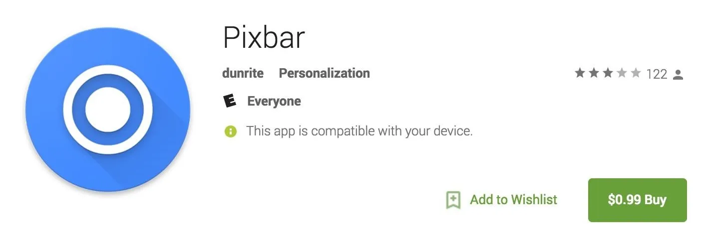 Pixbar app icon with ratings and description for personalization.