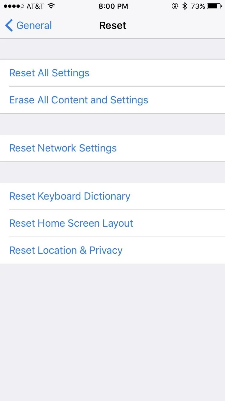 Settings menu on a smartphone displaying various options.