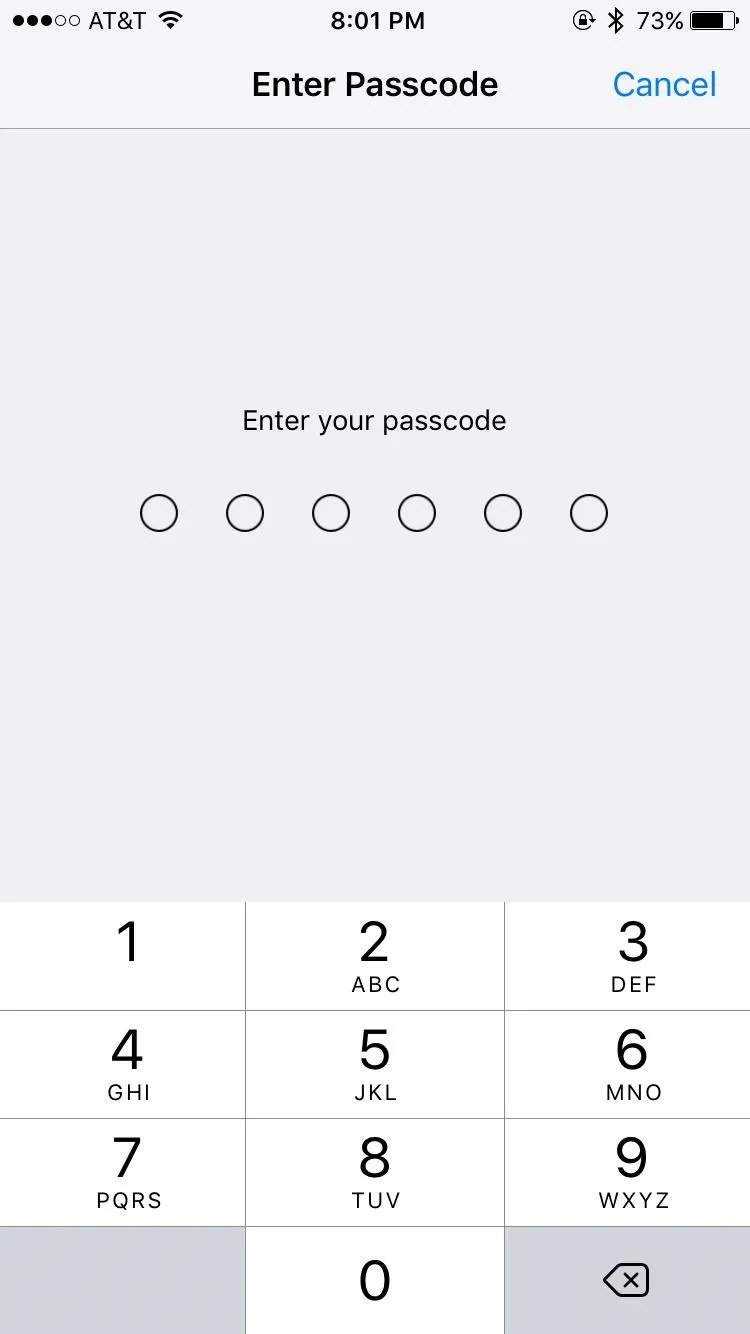 Enter password screen with numeric keypad.