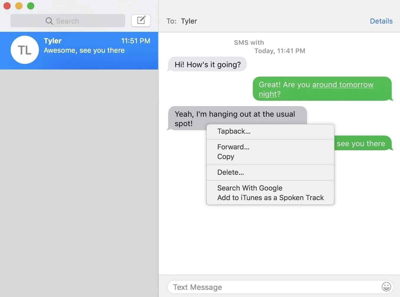 Chat conversation on a messaging app.