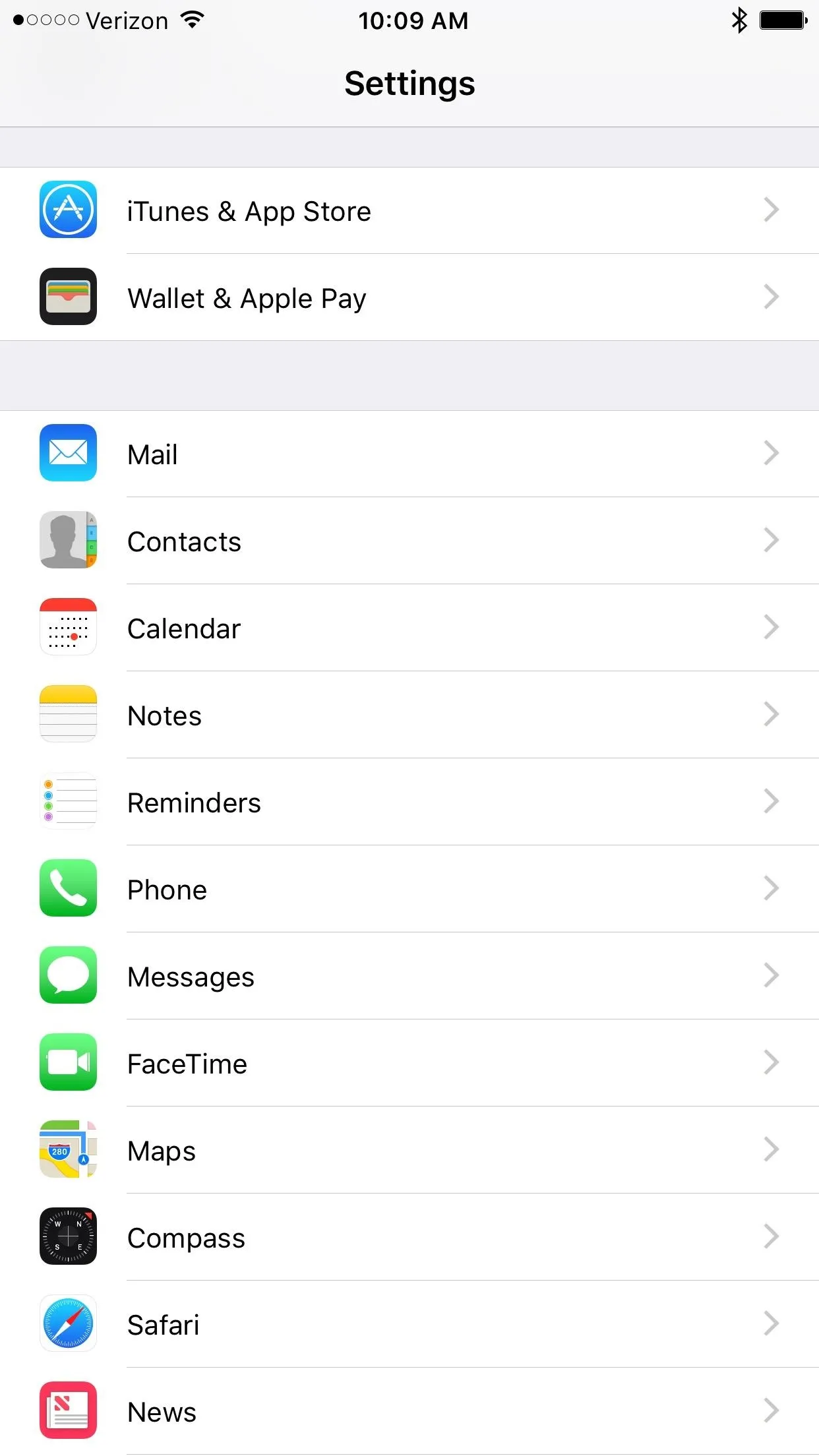 Settings menu on a mobile device displaying various app options.