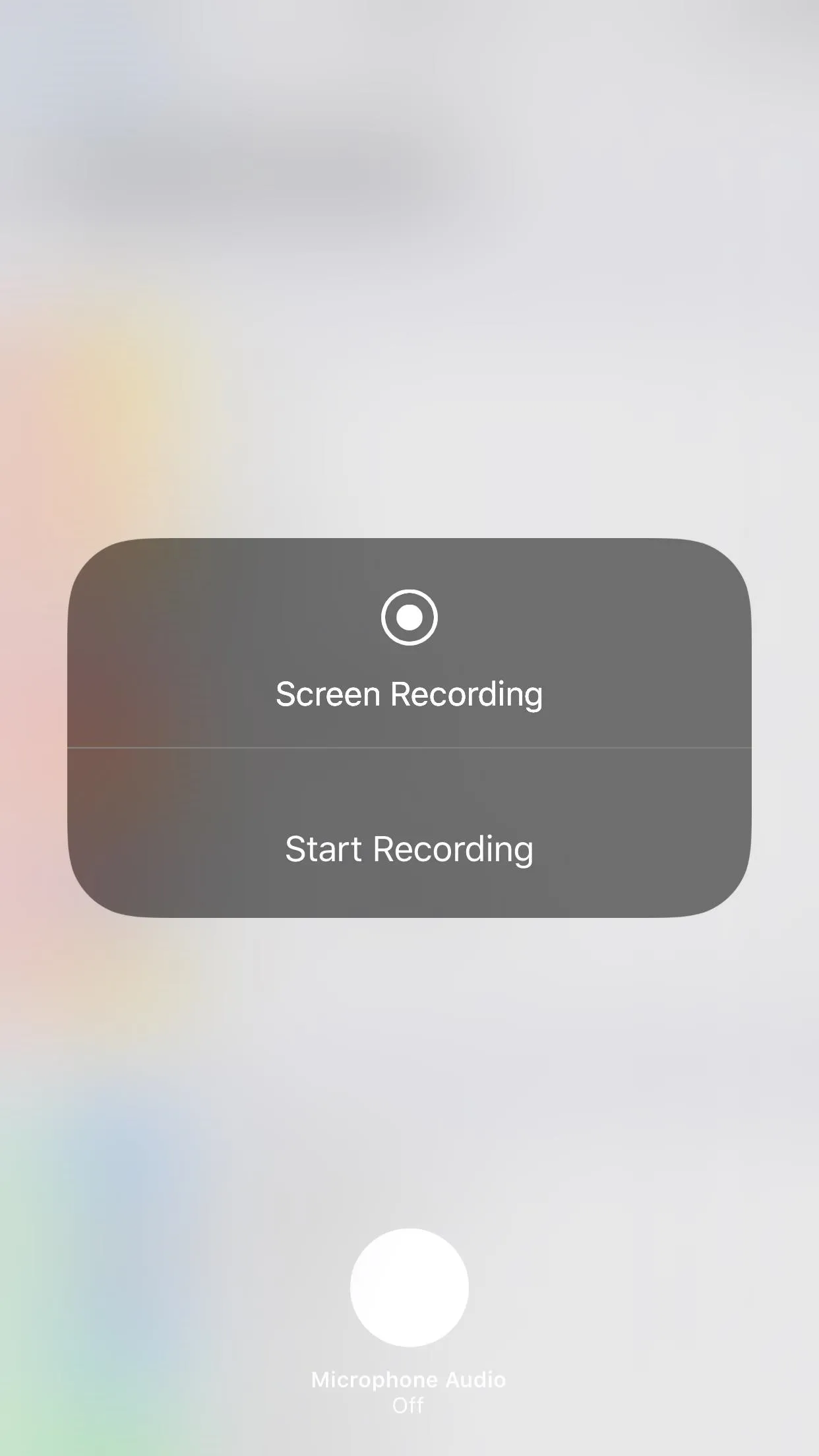 Screen recording interface with "Start Recording" option displayed.