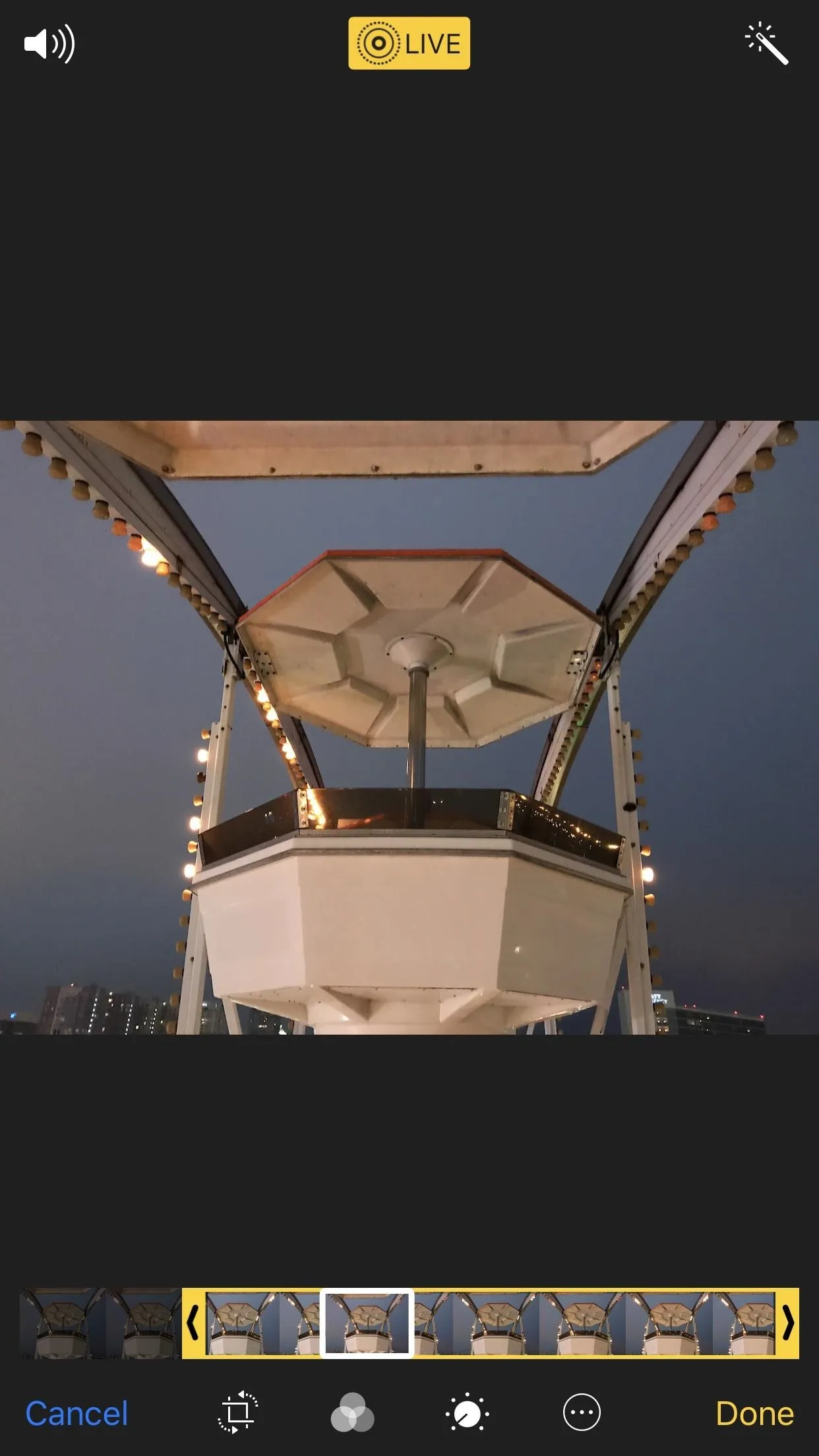 Boat interior with closed canopy during twilight.