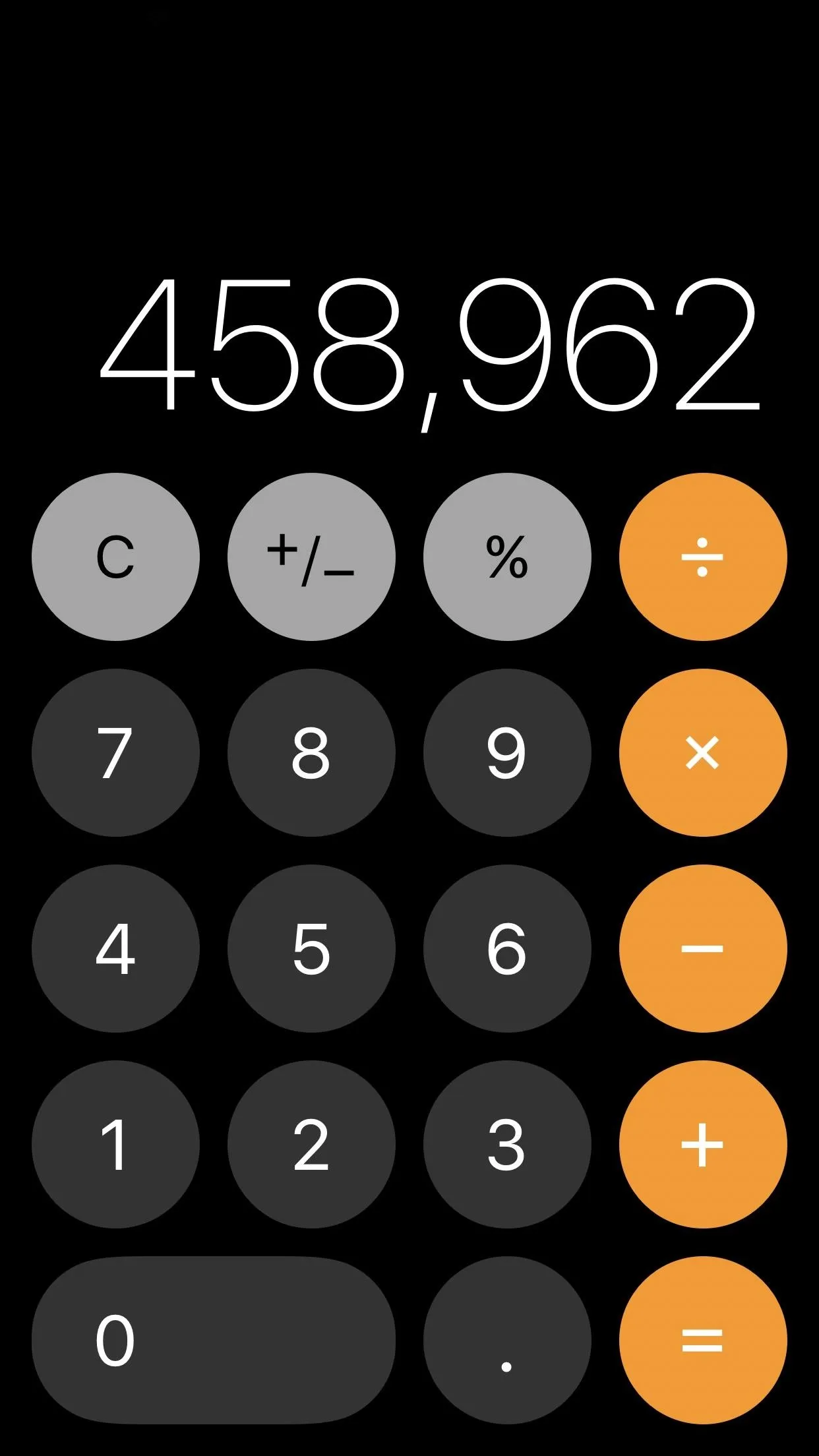 Calculator display showing the number 458,962.