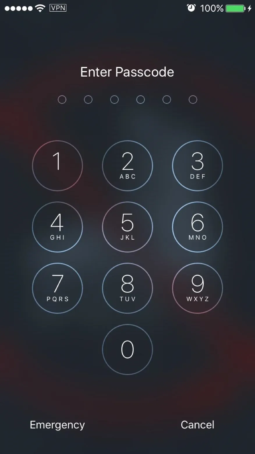 Enter passcode screen with numeric keypad.