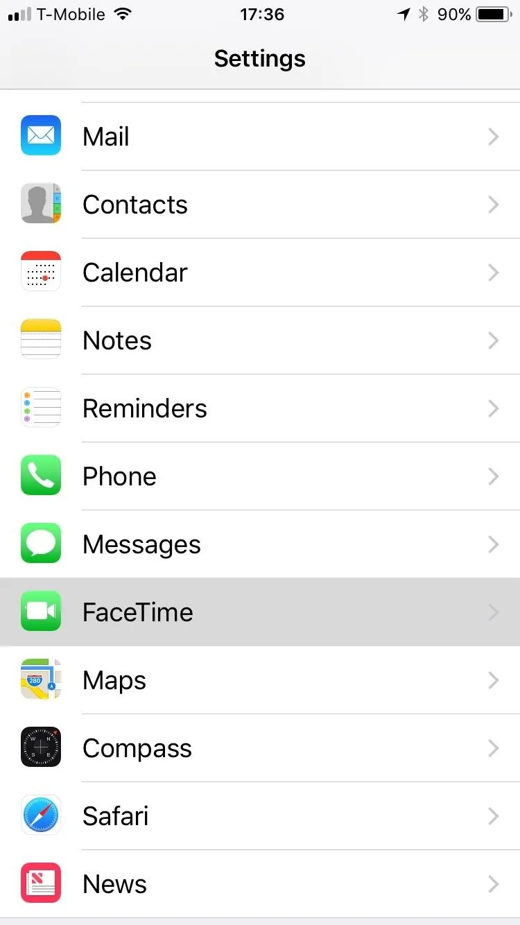 Settings menu on an iPhone displaying various application options.