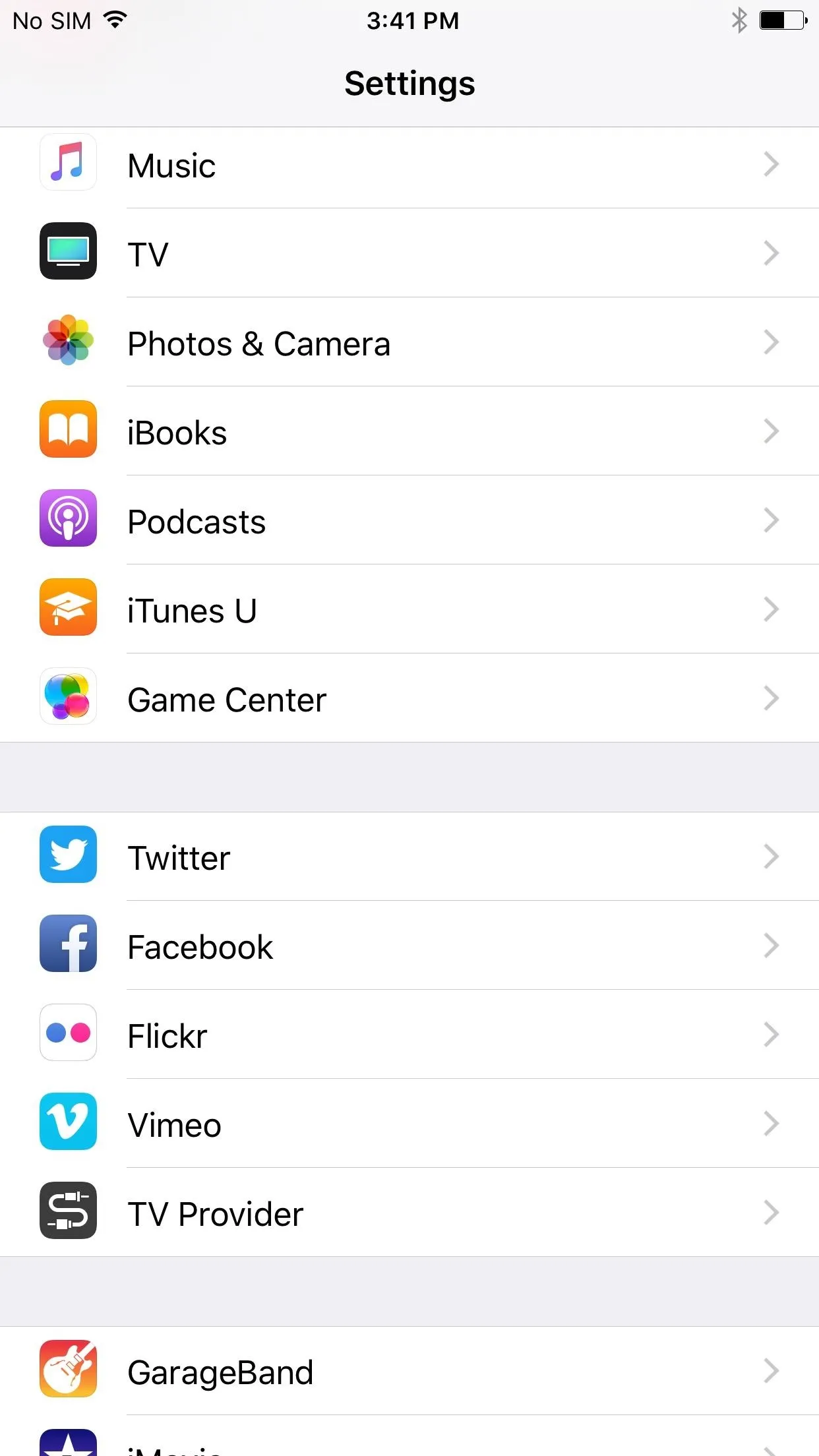 Settings menu on a mobile device featuring various app options.