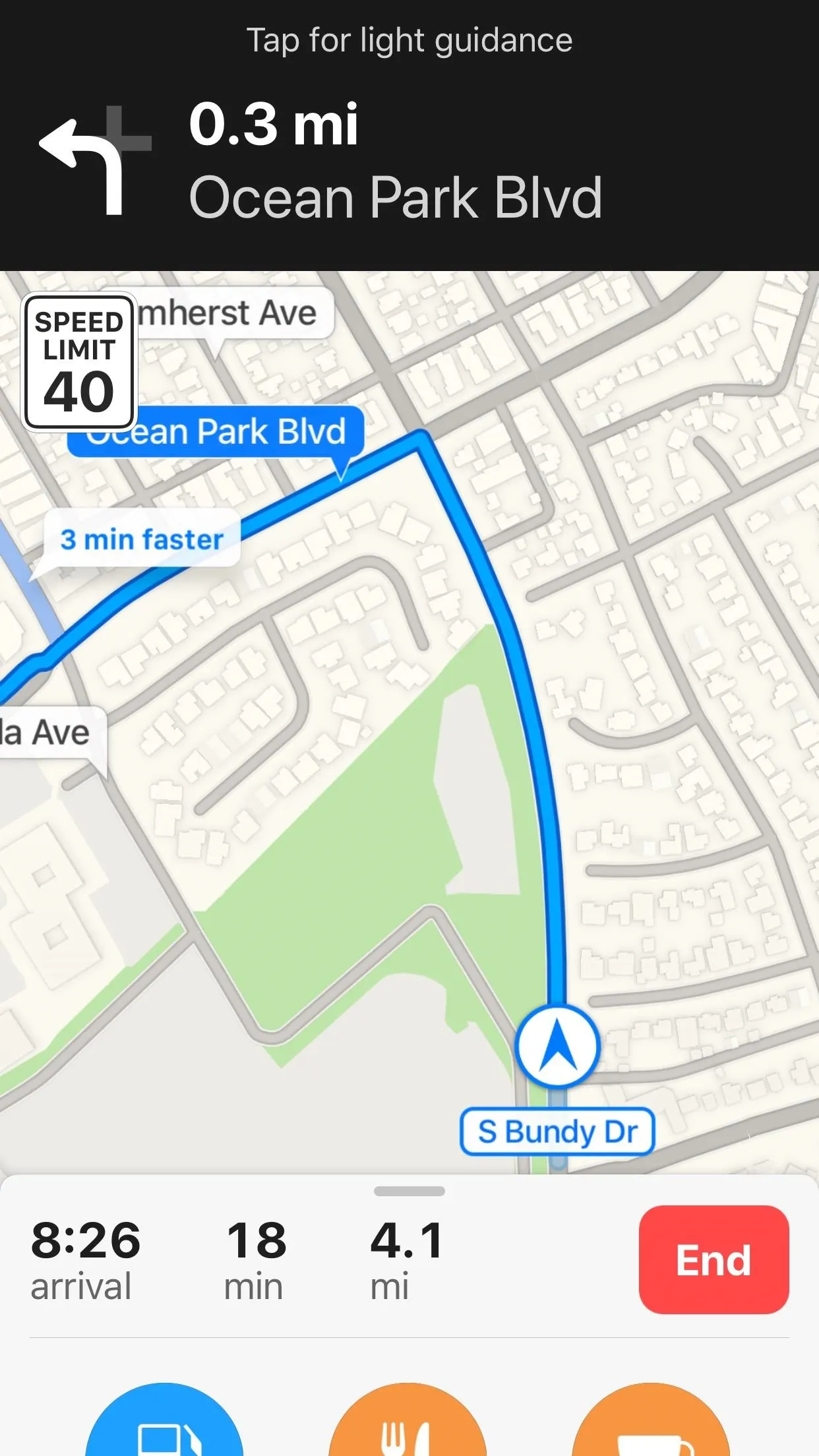 Navigation map indicating directions to Ocean Park Blvd.