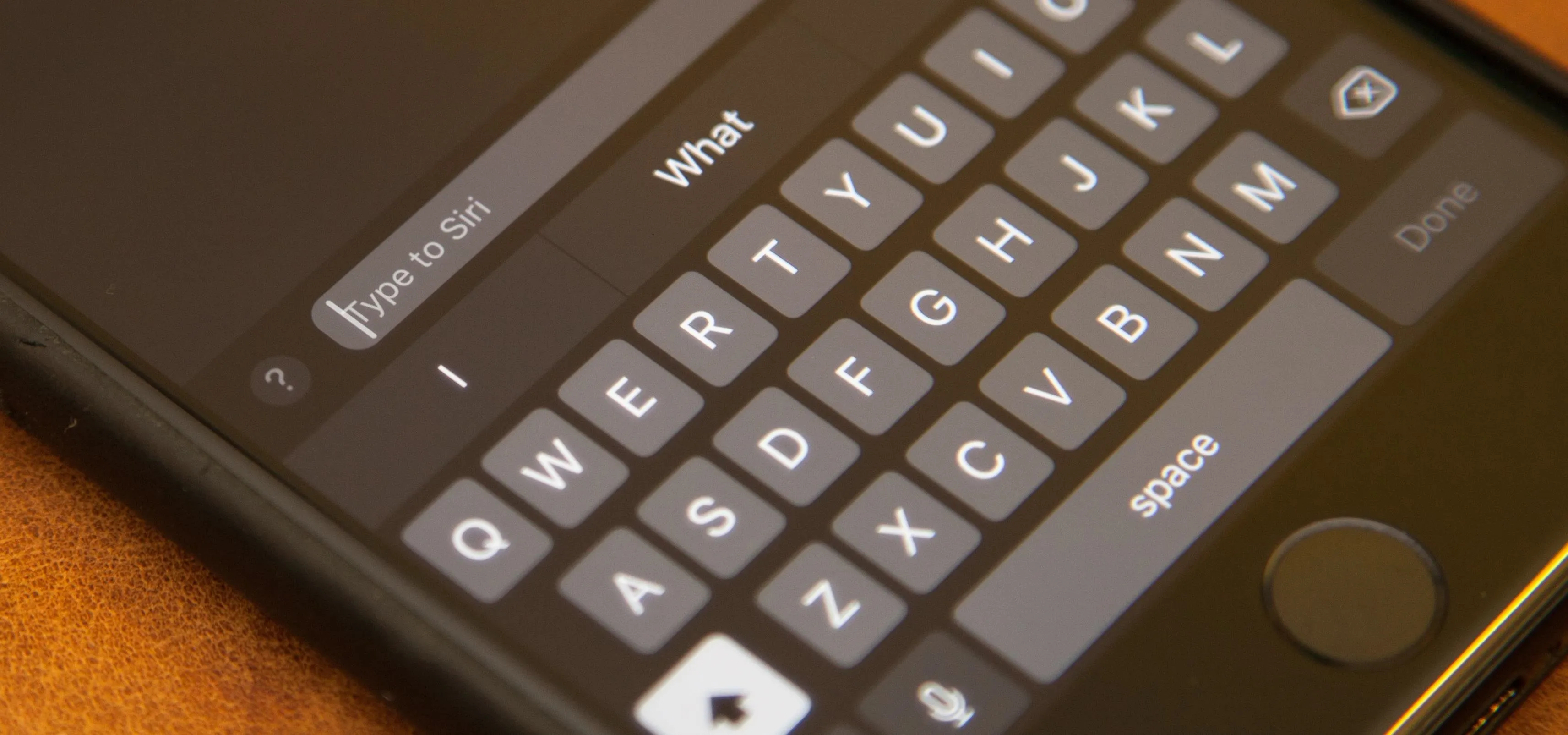 Smartphone keyboard in a close-up view.