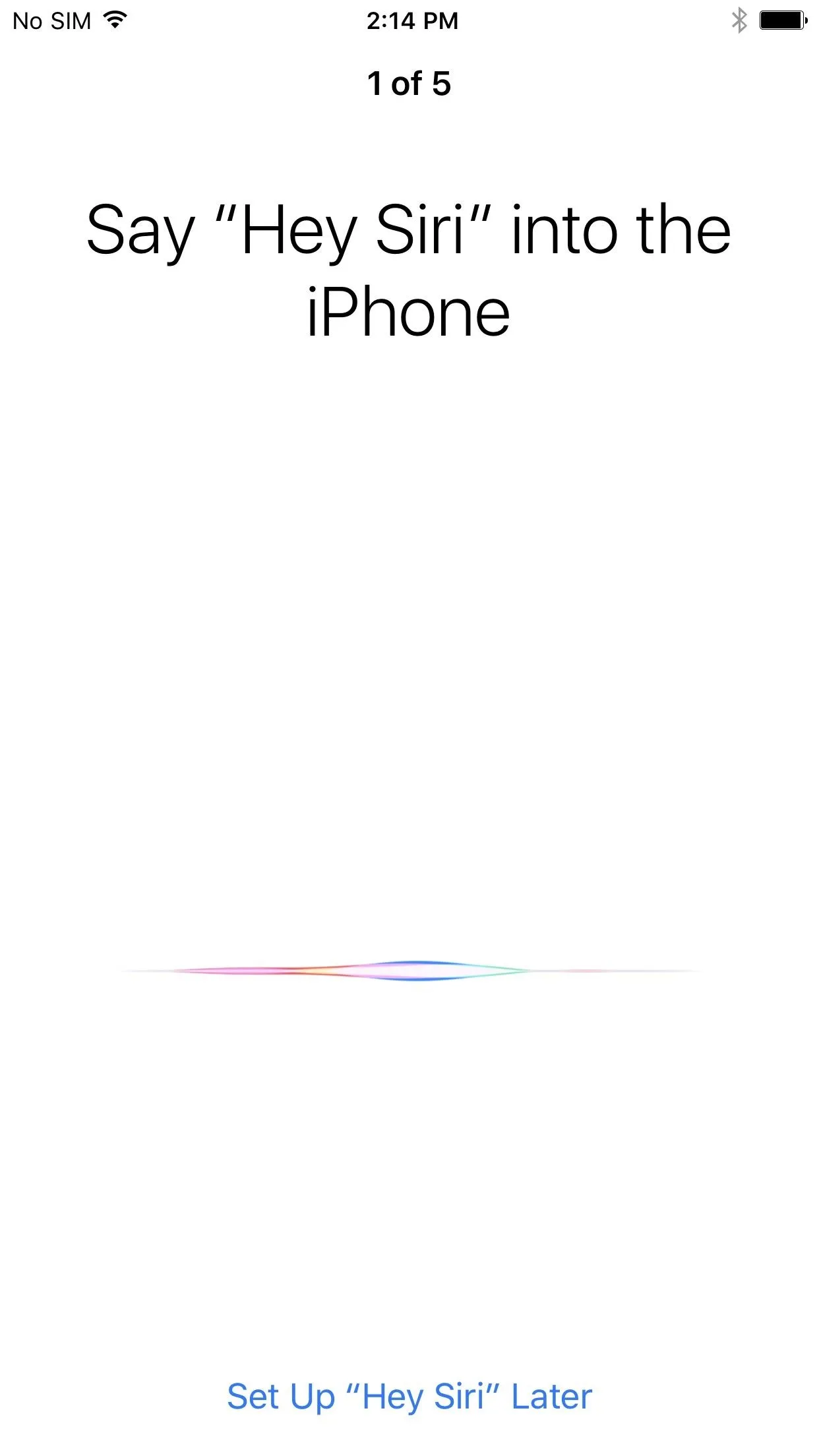 Smartphone screen displaying "Say 'Hey Siri' into the iPhone" prompt.