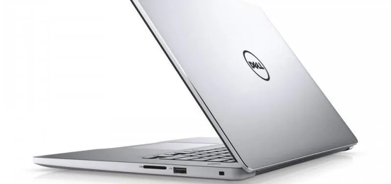 Dell laptop angled view.