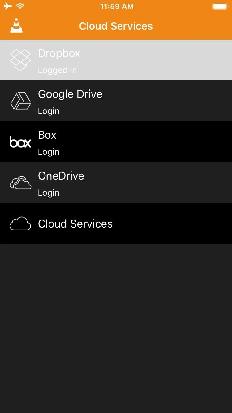 Cloud services login options including Google Drive and OneDrive.