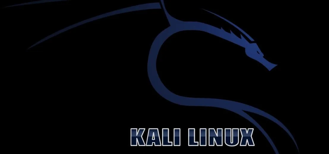 Kali Linux logo featuring a dragon silhouette in blue on a black background.