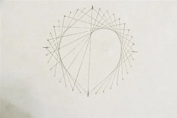 Geometric pattern resembling a heart shape formed by intersecting lines.