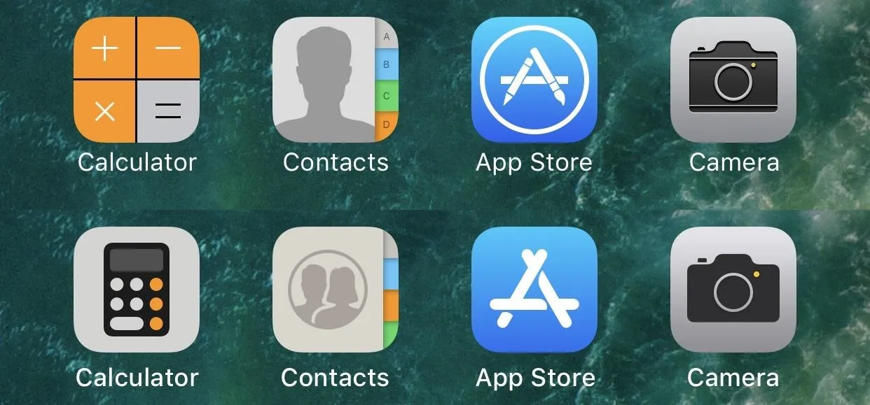 App icons including Calculator, Contacts, App Store, and Camera.