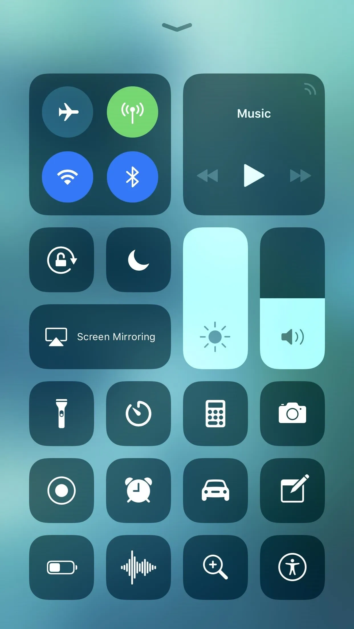 Control Center interface on a mobile device.