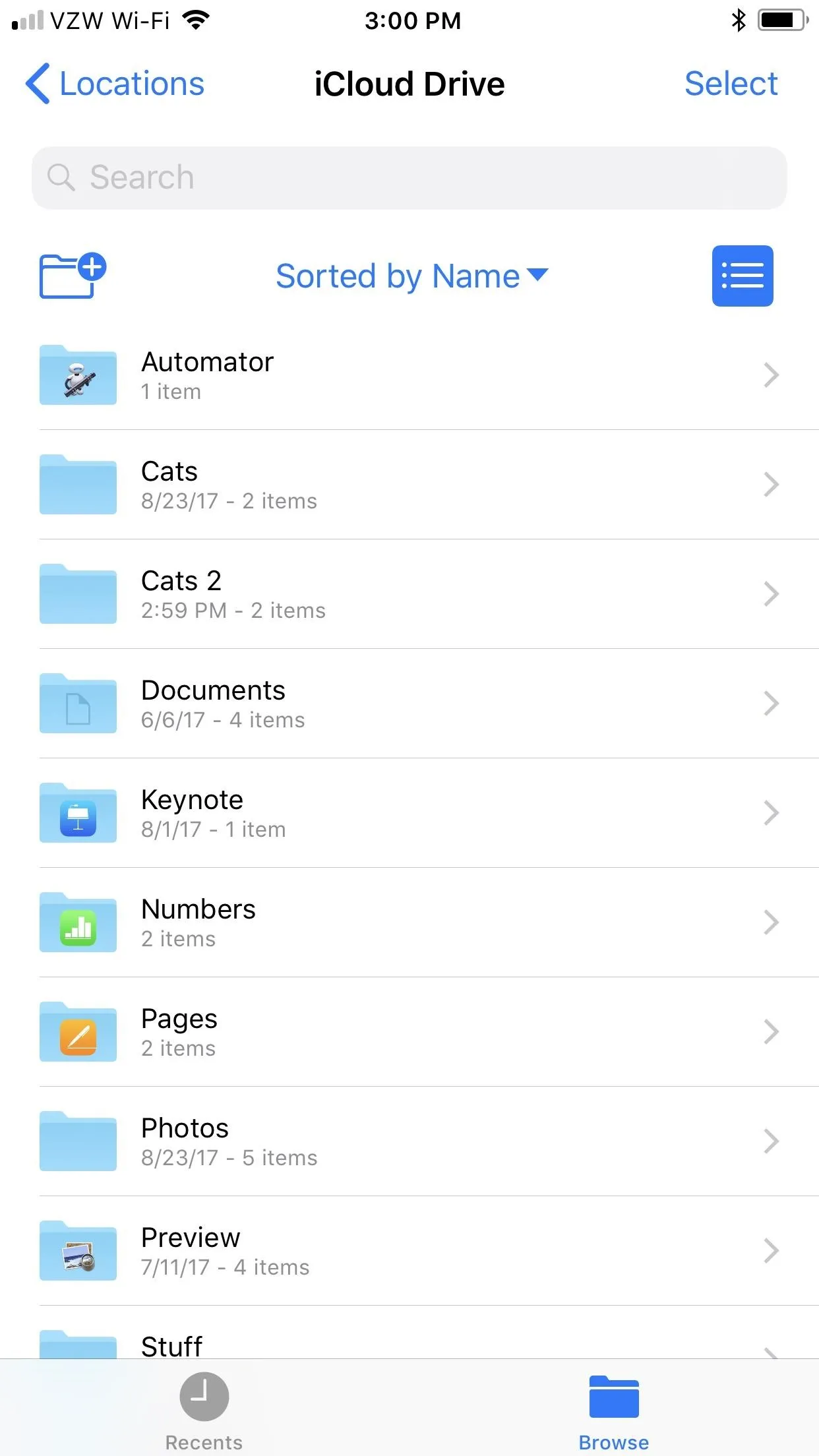 File management screen showing various document folders and their sizes on a mobile device.