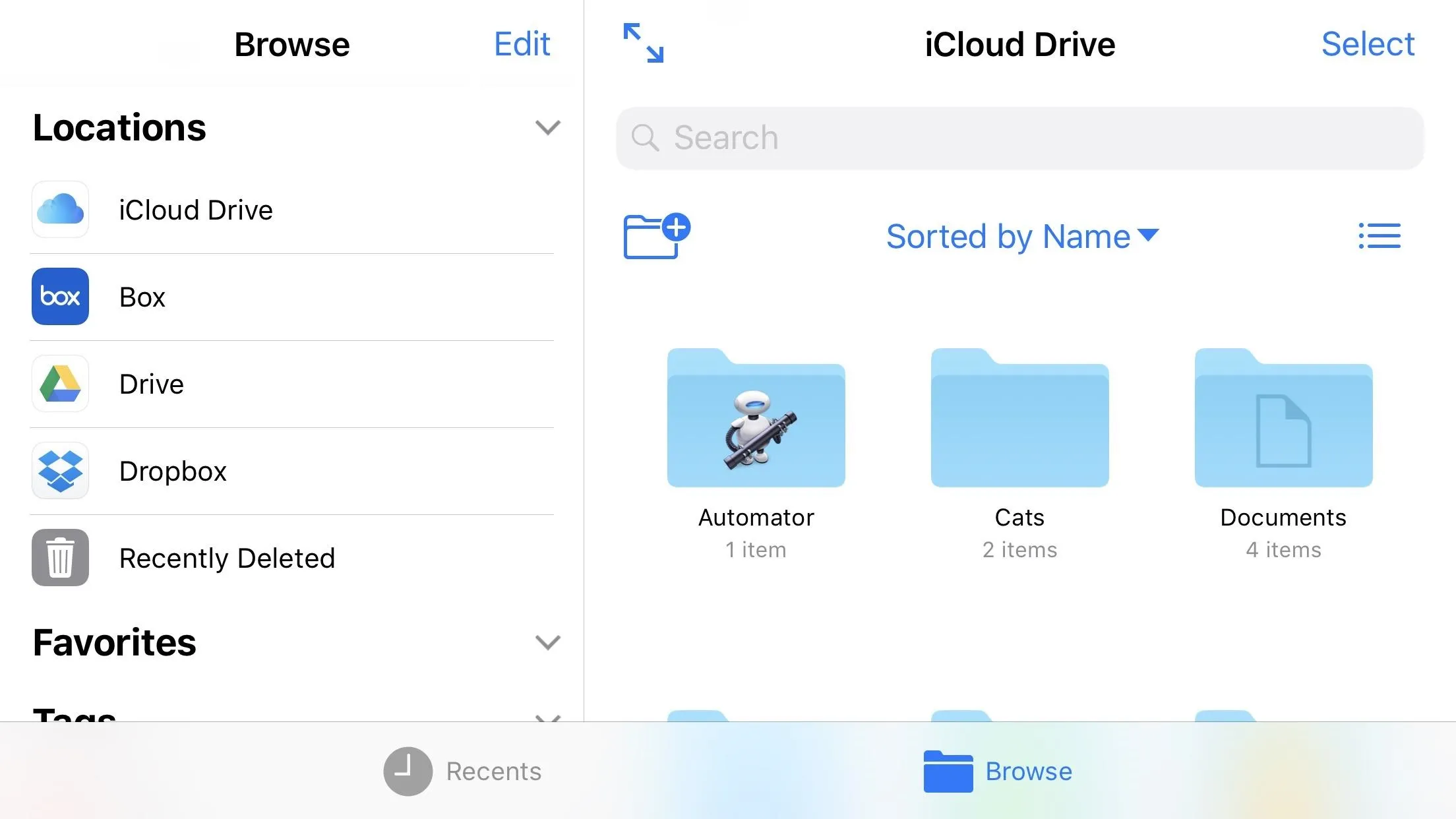 iCloud Drive file management interface with folders for documents and apps.